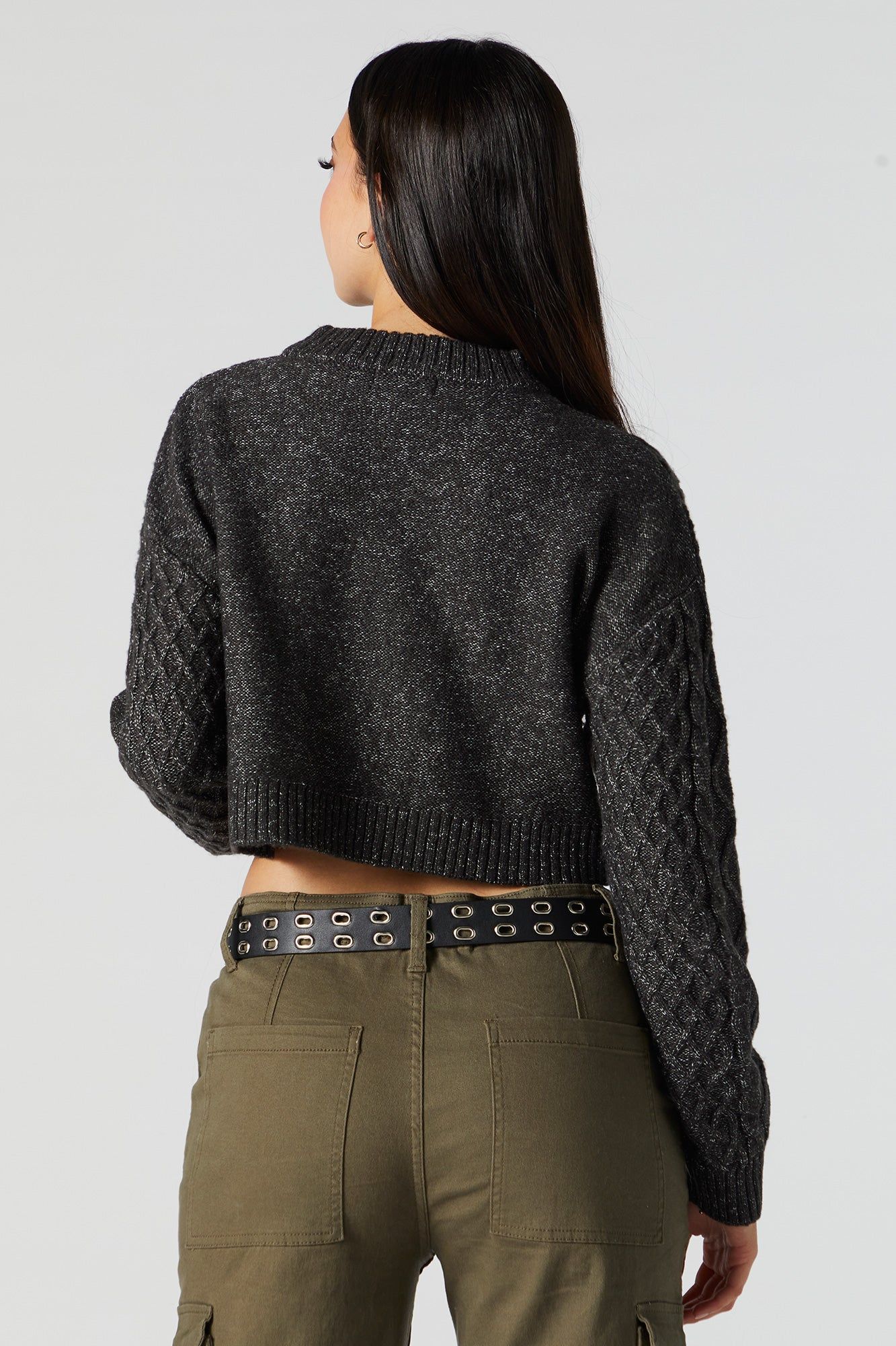 Black Cable Knit Cropped Sweater sold by Urban Planet product image thumbnail 3