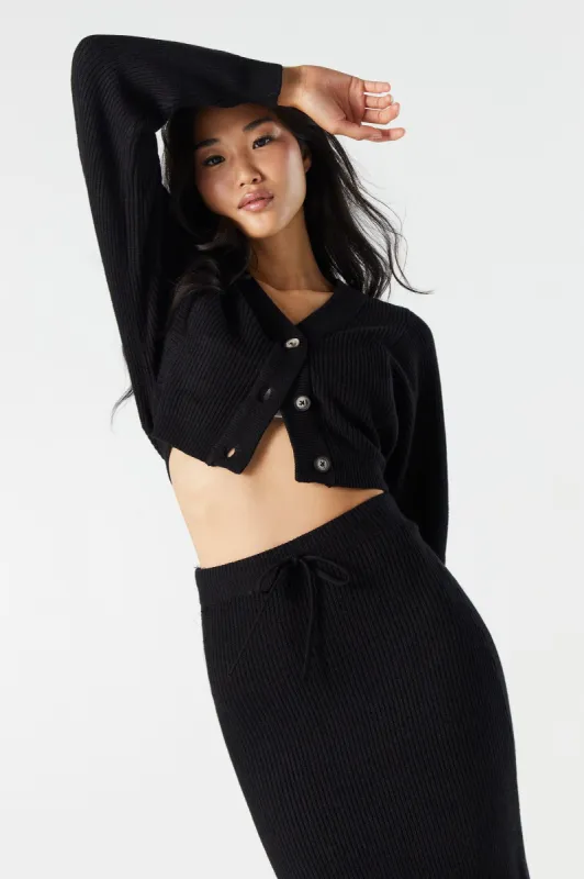 Ribbed Knit Button-Up Cardigan sold by Urban Planet