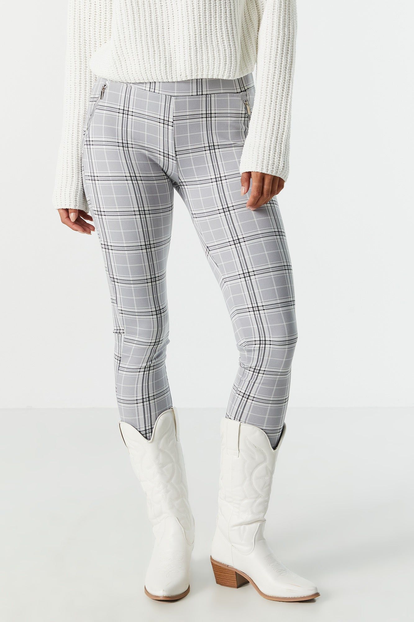 Grey Plaid Zip Pocket Legging sold by Urban Planet product image thumbnail 2