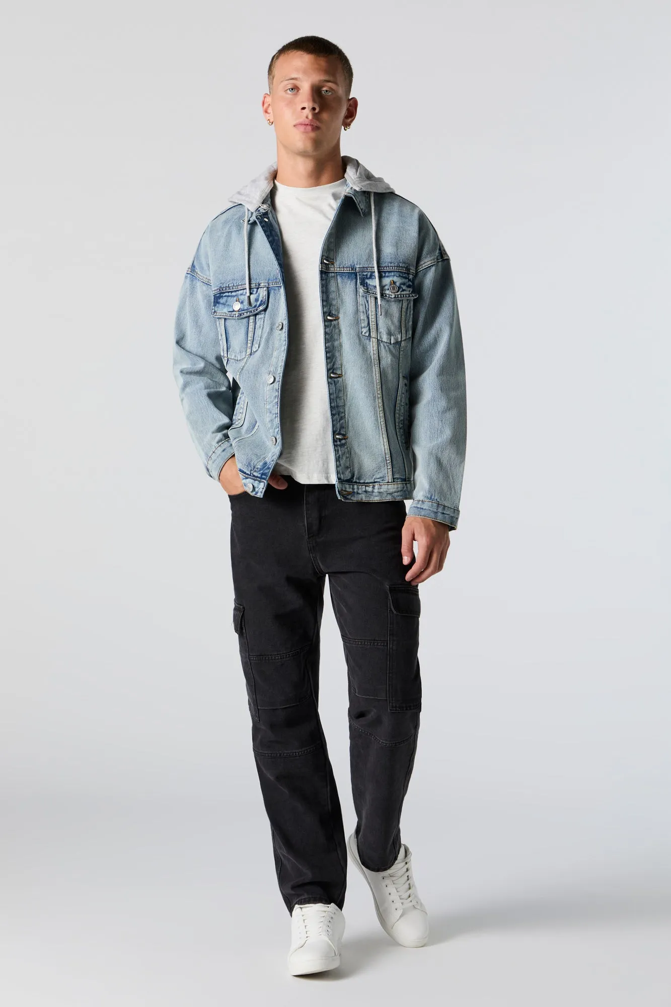 Removable Hood Denim Trucker Jacket sold by Urban Planet product image thumbnail 5