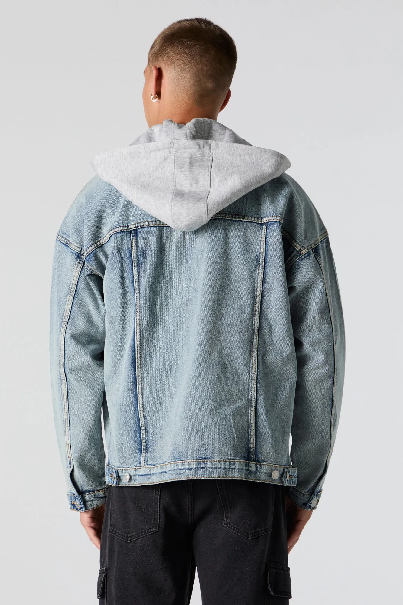 Removable Hood Denim Trucker Jacket sold by Urban Planet product image thumbnail 4