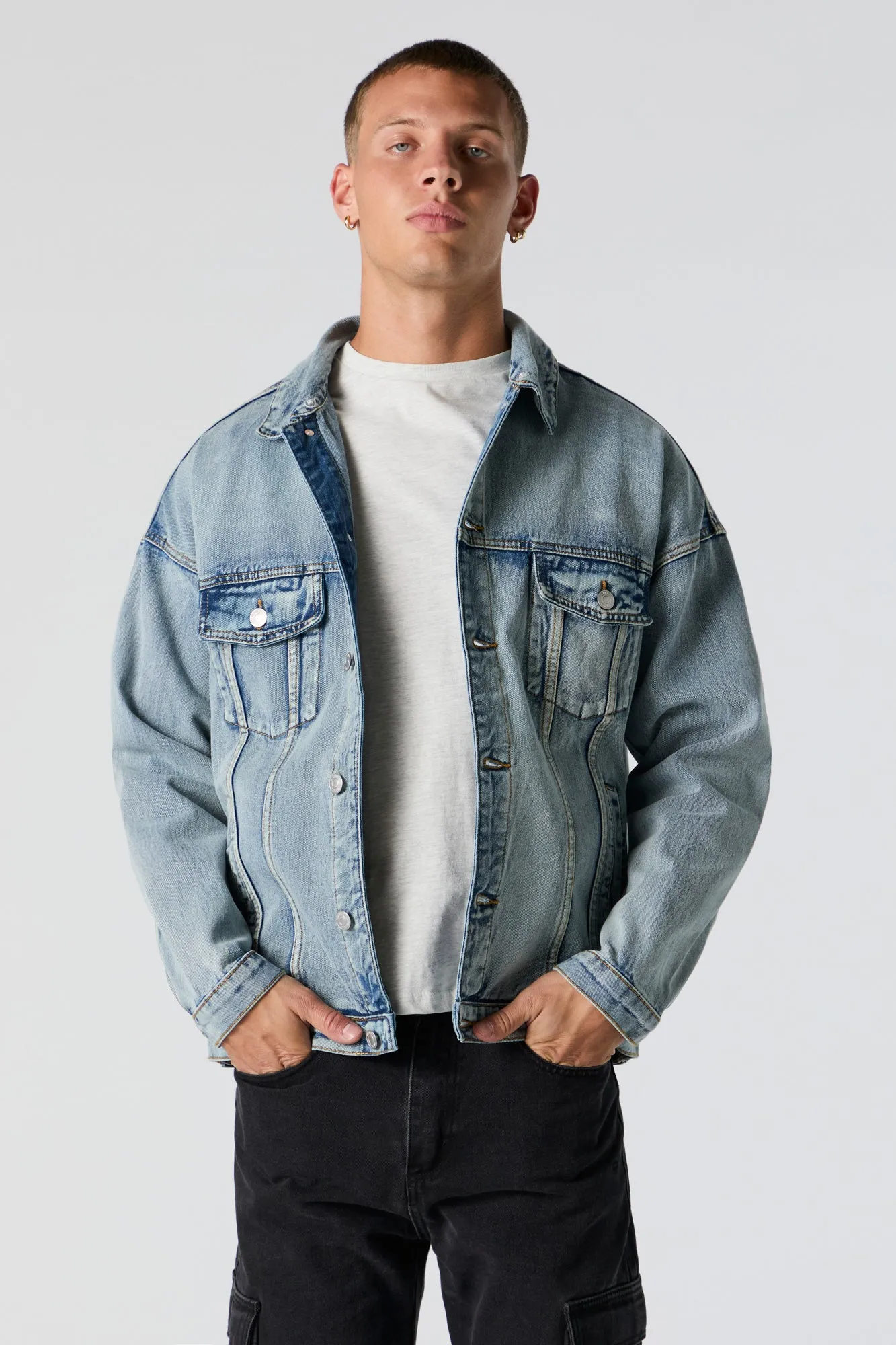 Removable Hood Denim Trucker Jacket sold by Urban Planet