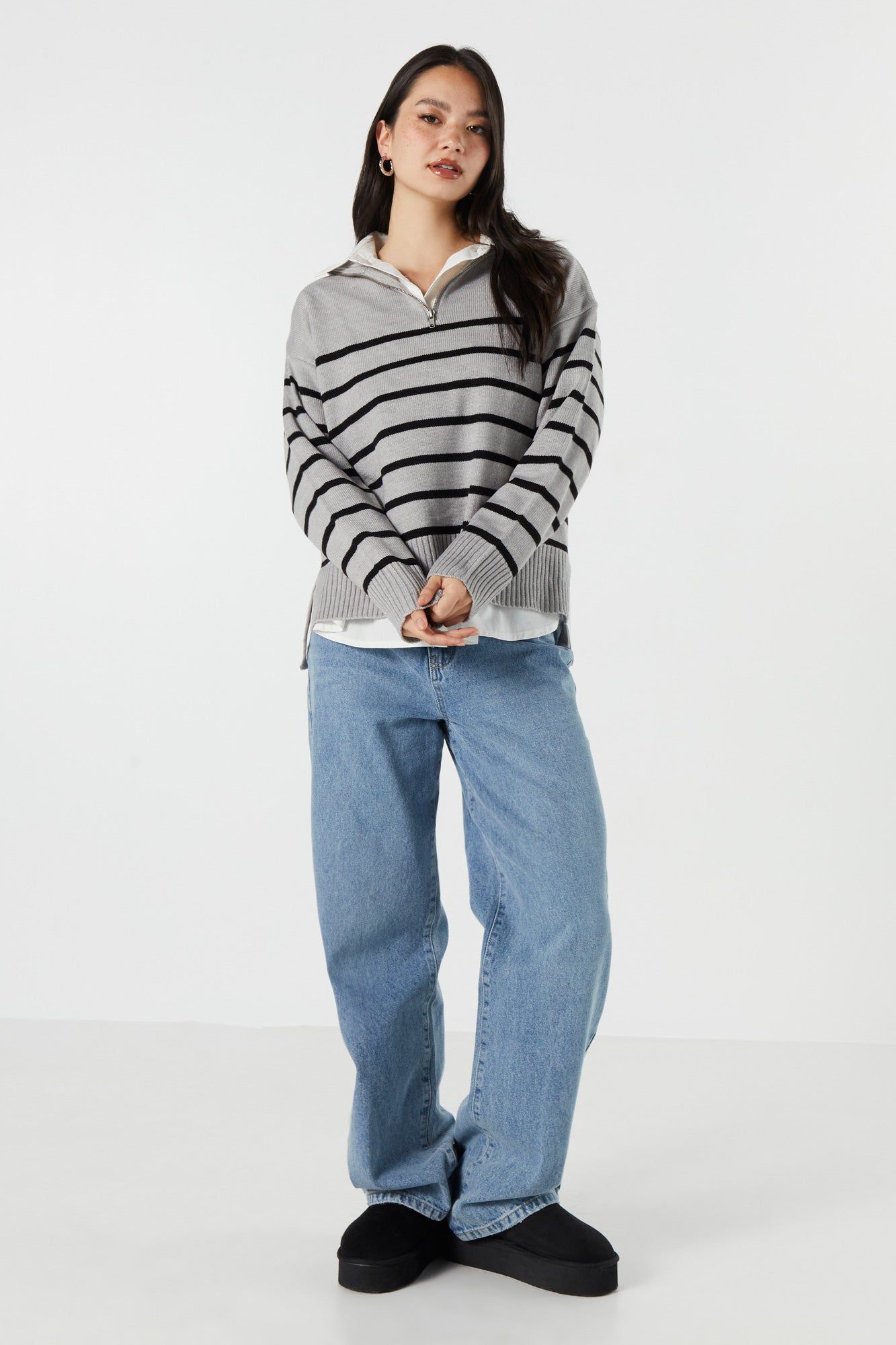 Oversized Striped Quarter Zip Sweater sold by Urban Planet product image thumbnail 3