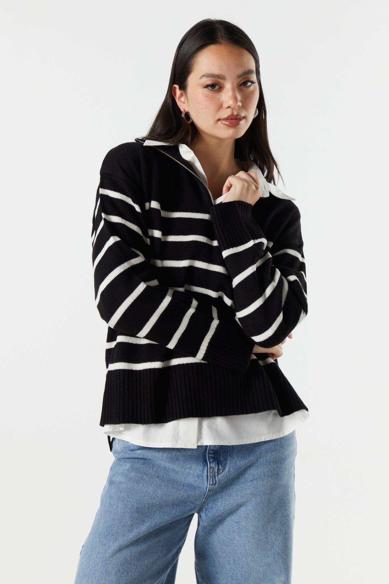 Oversized Striped Quarter Zip Sweater sold by Urban Planet product image thumbnail 4