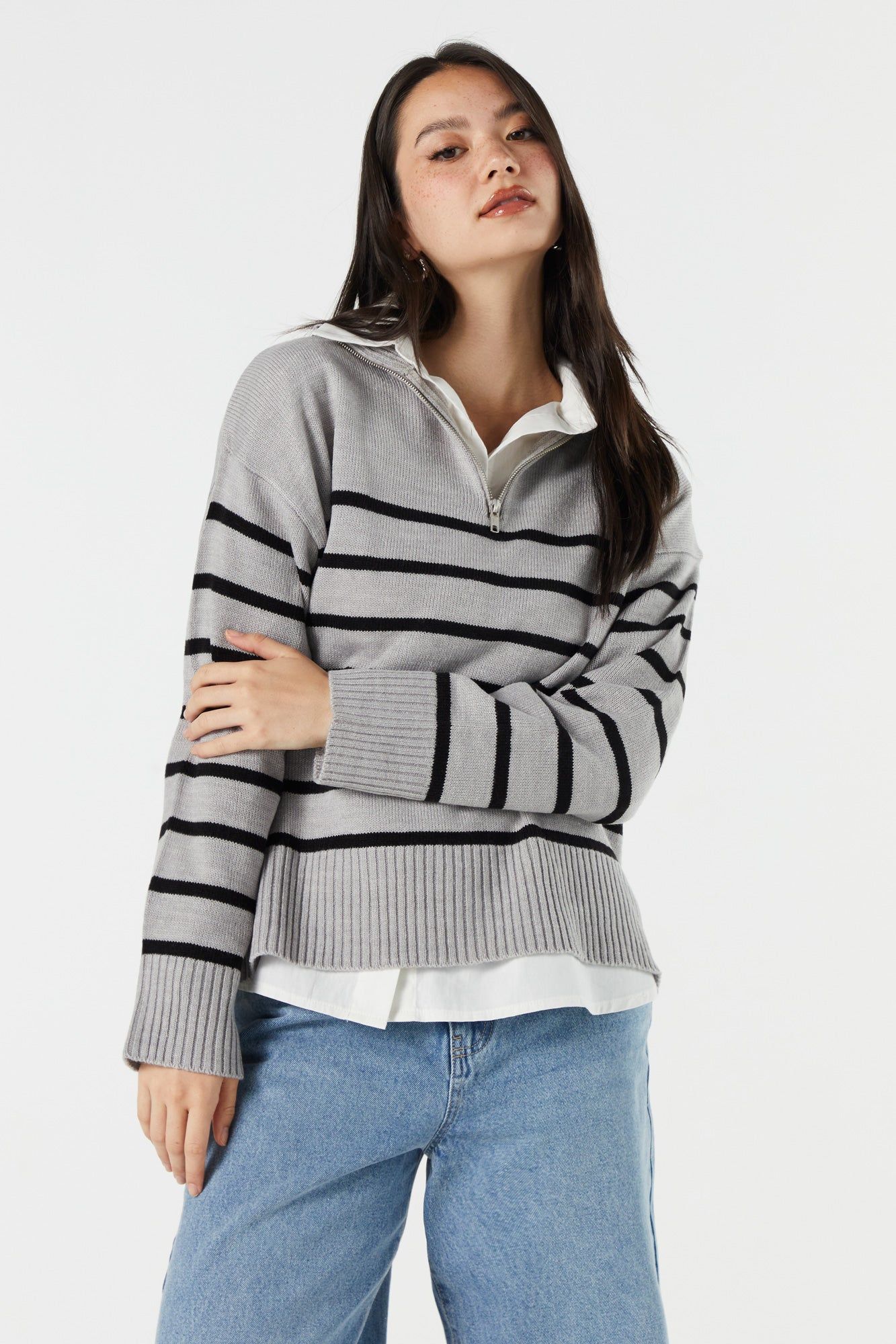Oversized Striped Quarter Zip Sweater sold by Urban Planet