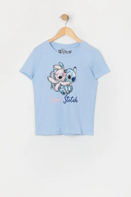 T-shirt bleu à imprimé Stitch and Angel pour fille sold by Urban Planet