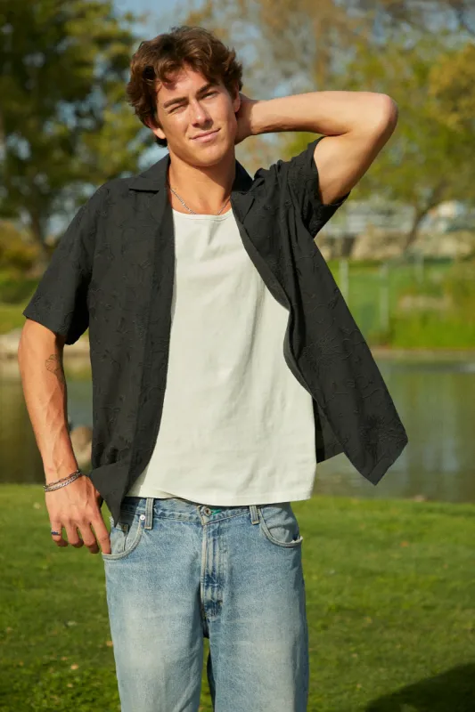 Textured Embroidered Button-Up Top sold by Urban Planet