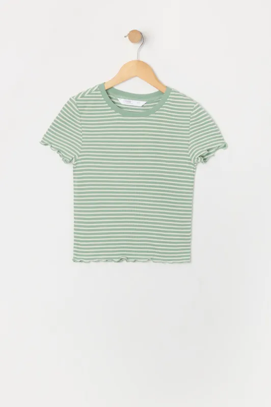 Girls Ribbed Lettuce Hem T-Shirt sold by Urban Planet