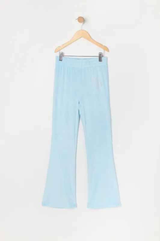 Pantalon à jambe évasée en velours à imprimé Coeur avec pierres du Rhin pour fille sold by Urban Planet