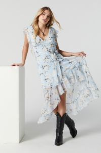 Robe midi asymétrique fleurie bleue avec attache sold by Urban Planet