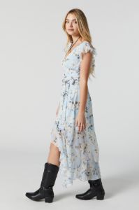 Robe midi asymétrique fleurie bleue avec attache sold by Urban Planet