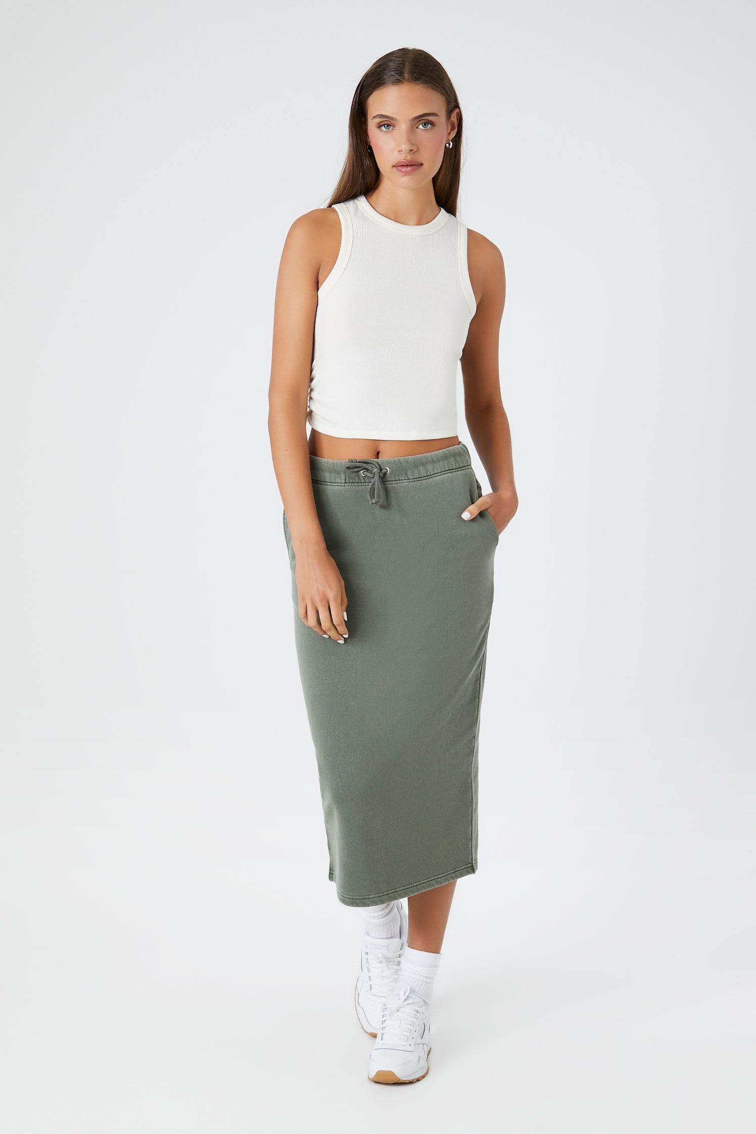 Fleece Mineral Wash Midi Skirt sold by Urban Planet