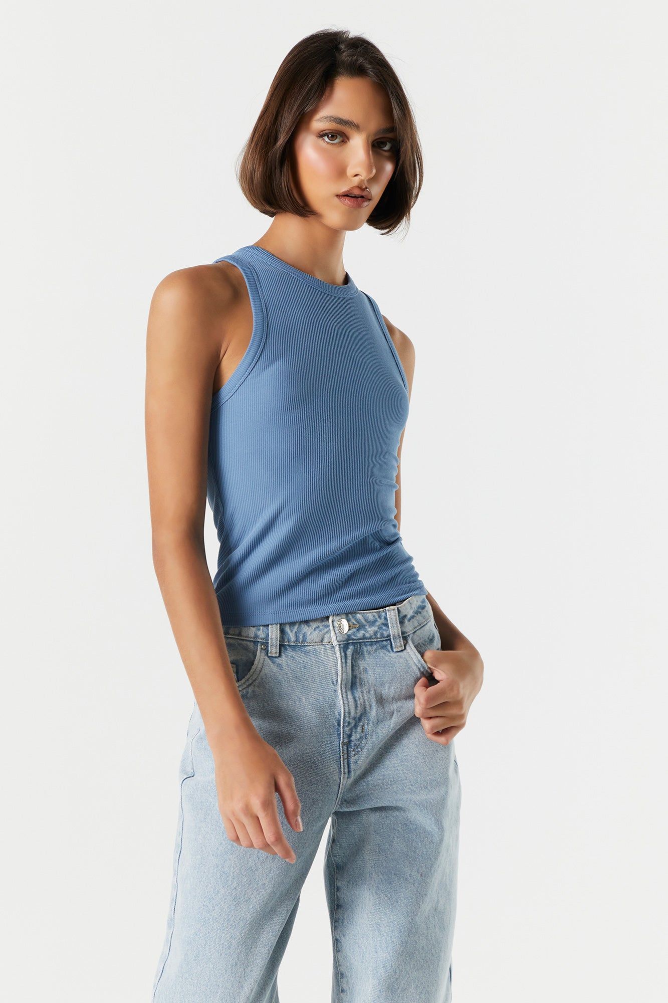 Ribbed High Neck Tank sold by Urban Planet product image thumbnail 4