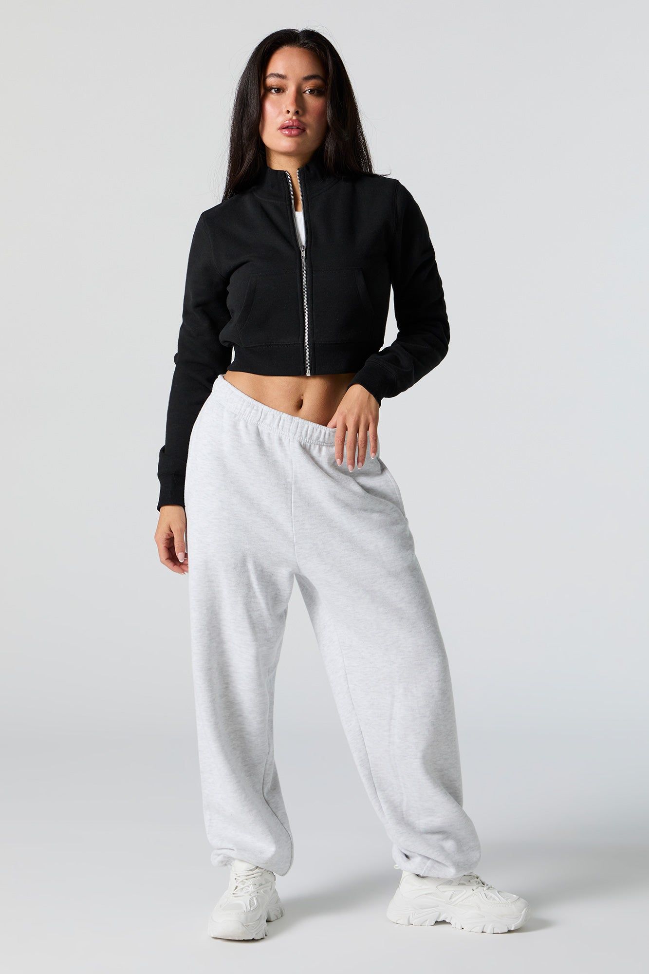 Mock Neck Zip-Up Cropped Sweatshirt sold by Urban Planet product image thumbnail 3