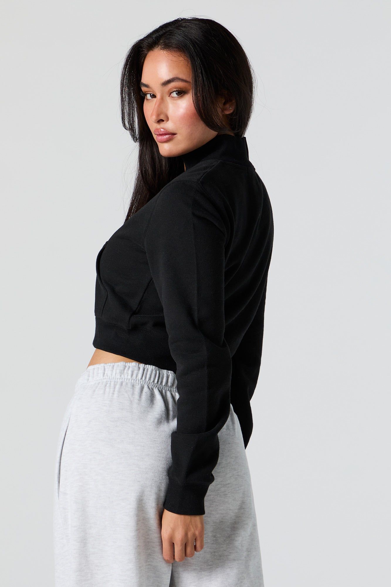 Mock Neck Zip-Up Cropped Sweatshirt sold by Urban Planet product image thumbnail 2