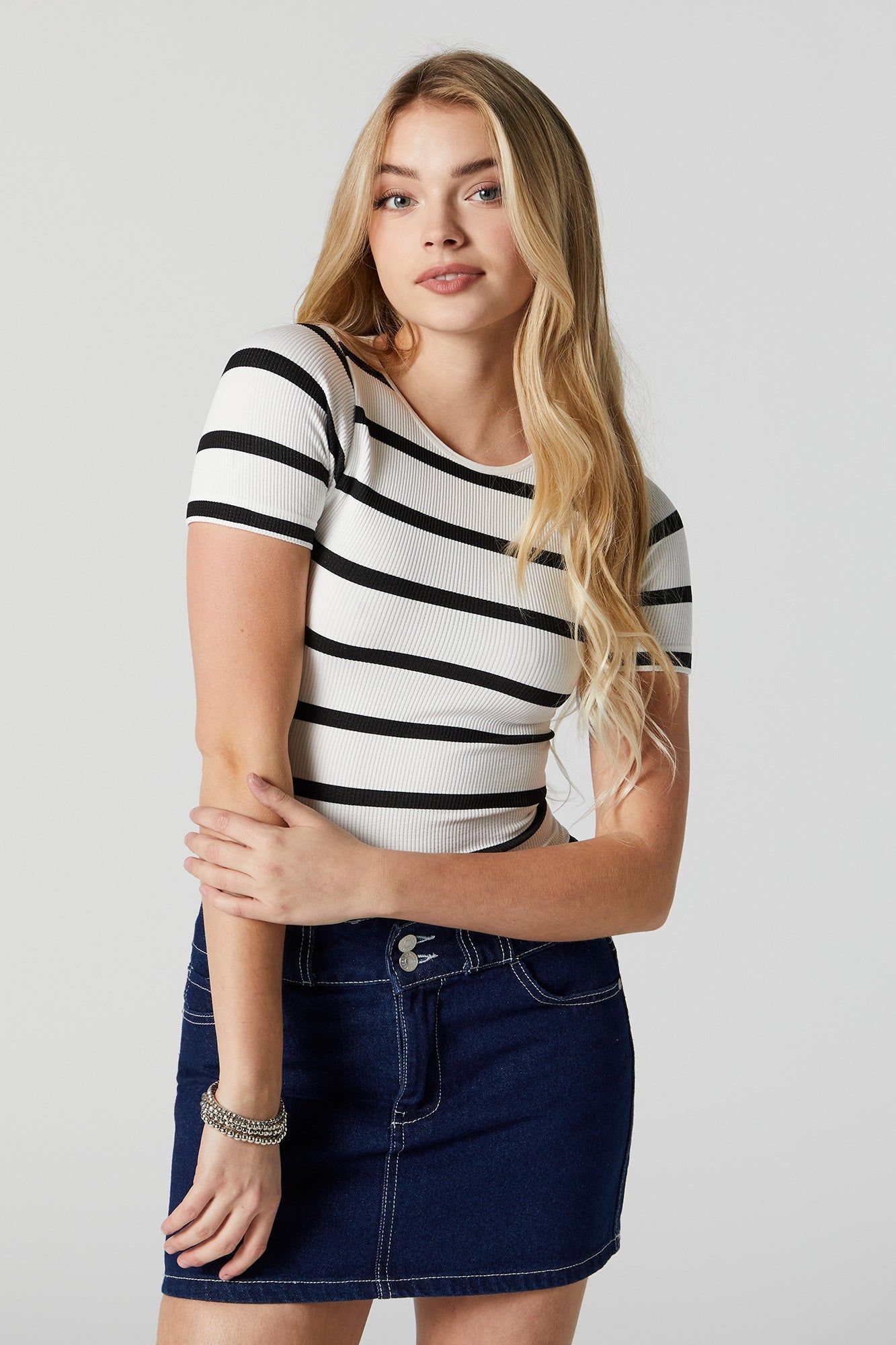 Ribbed Striped Short Sleeve Bodysuit sold by Urban Planet