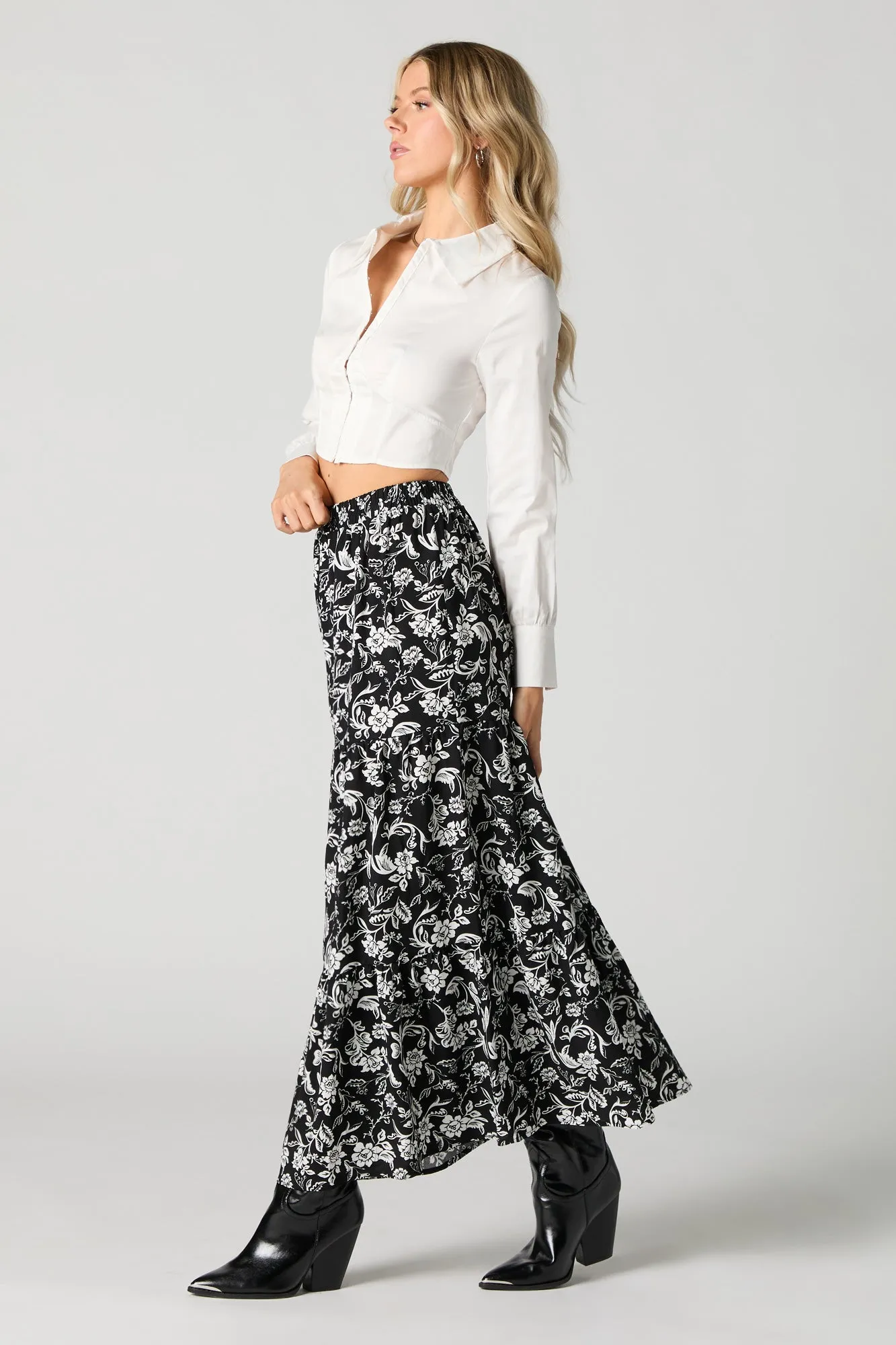 Black Floral Tiered Maxi Skirt sold by Urban Planet product image thumbnail 2