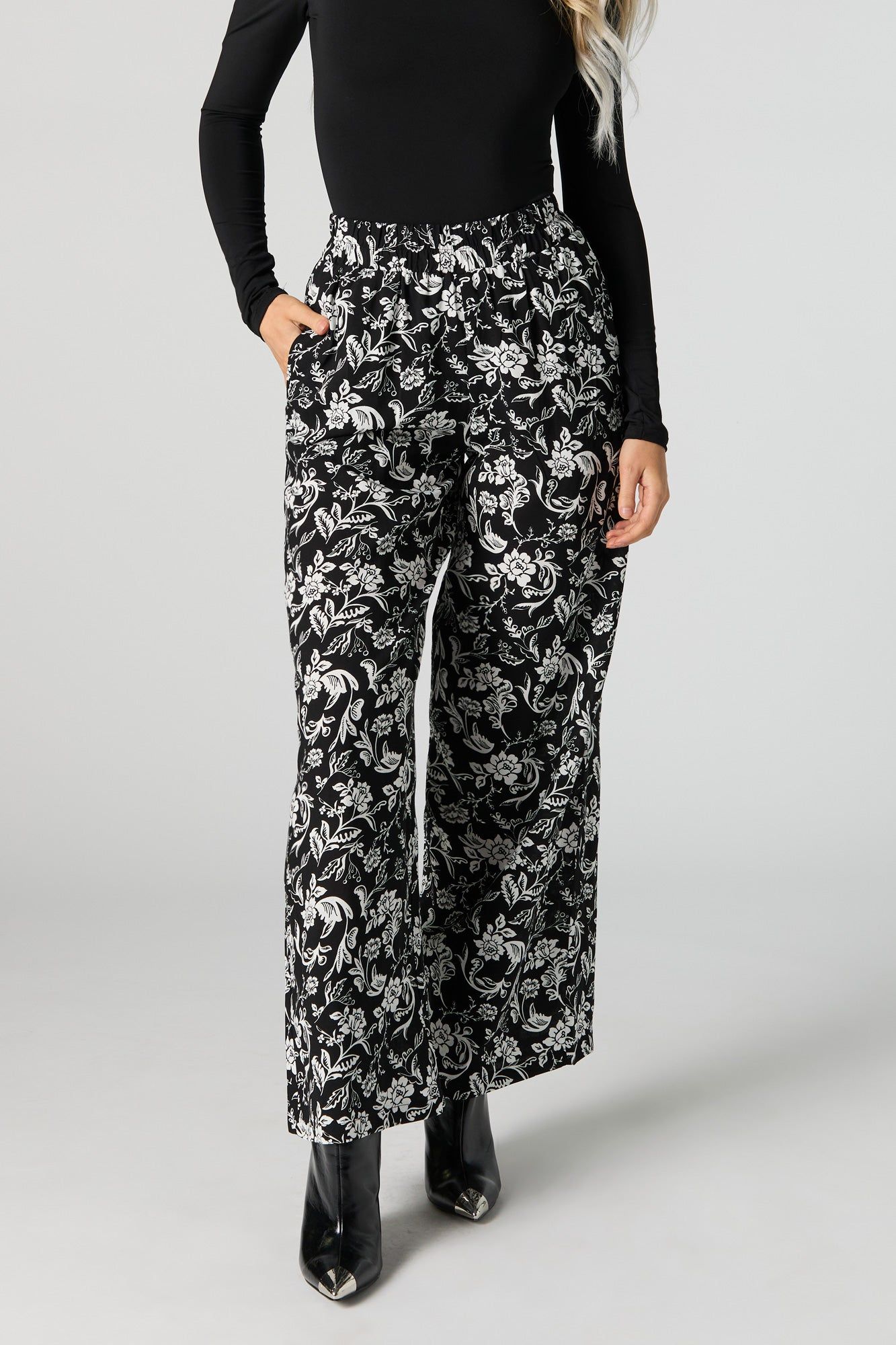 Black Floral Wide Leg Pant sold by Urban Planet product image thumbnail 2