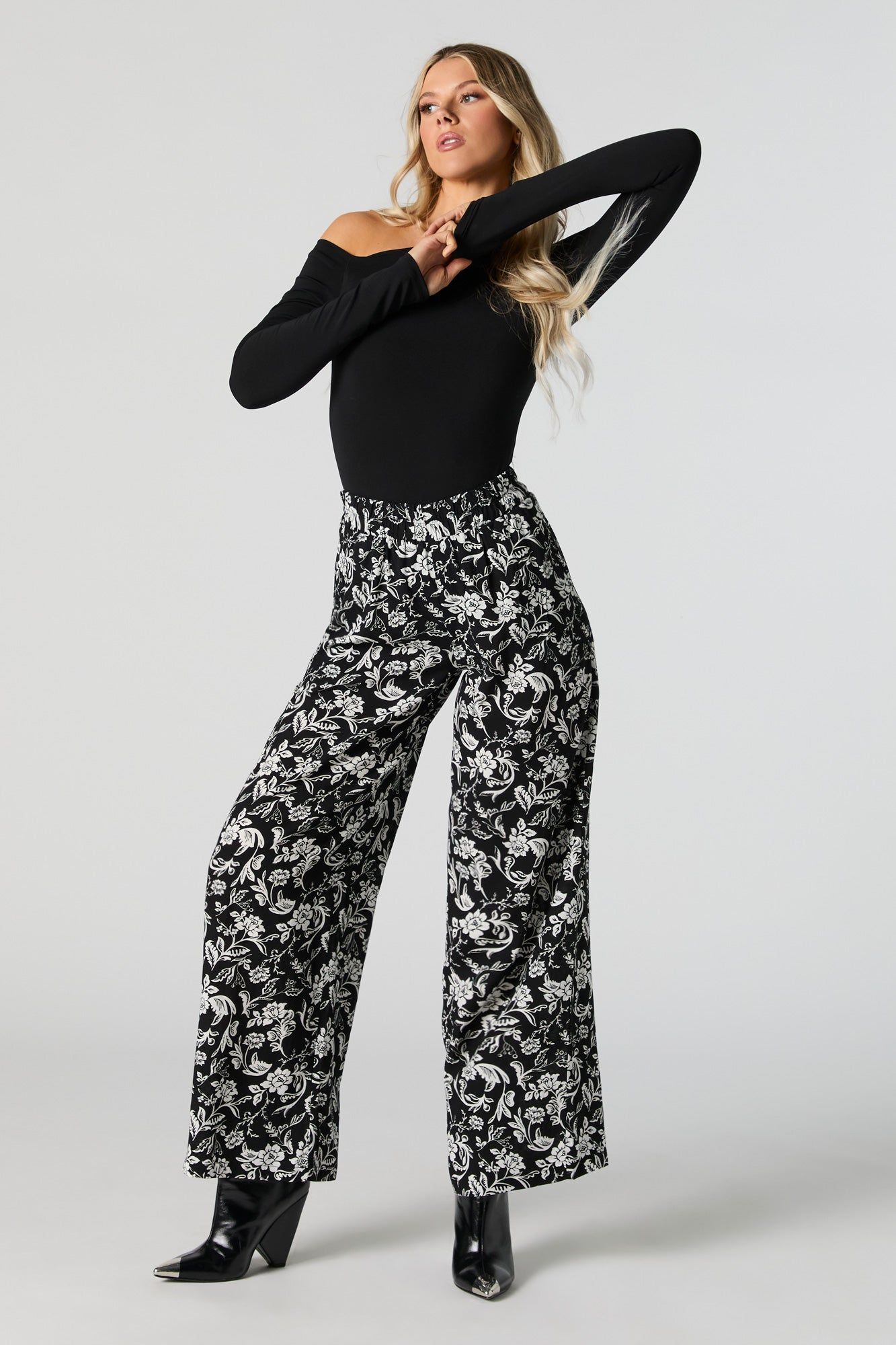 Black Floral Wide Leg Pant sold by Urban Planet