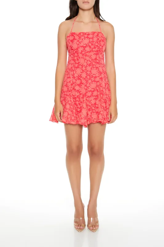 Chiffon Floral Print Halter Mini Dress sold by Urban Planet