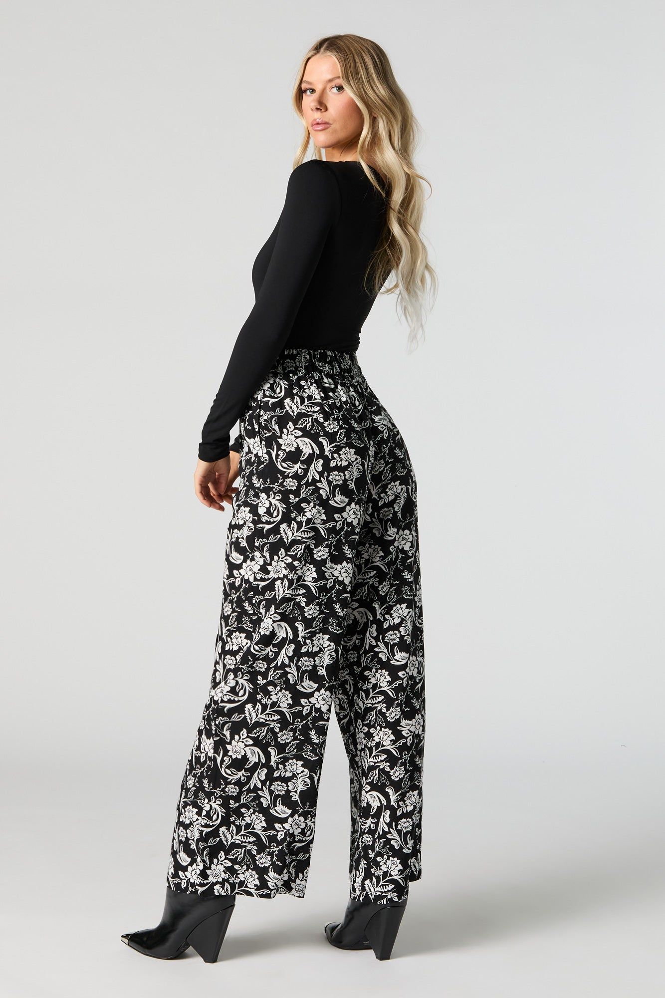 Black Floral Wide Leg Pant sold by Urban Planet product image thumbnail 3
