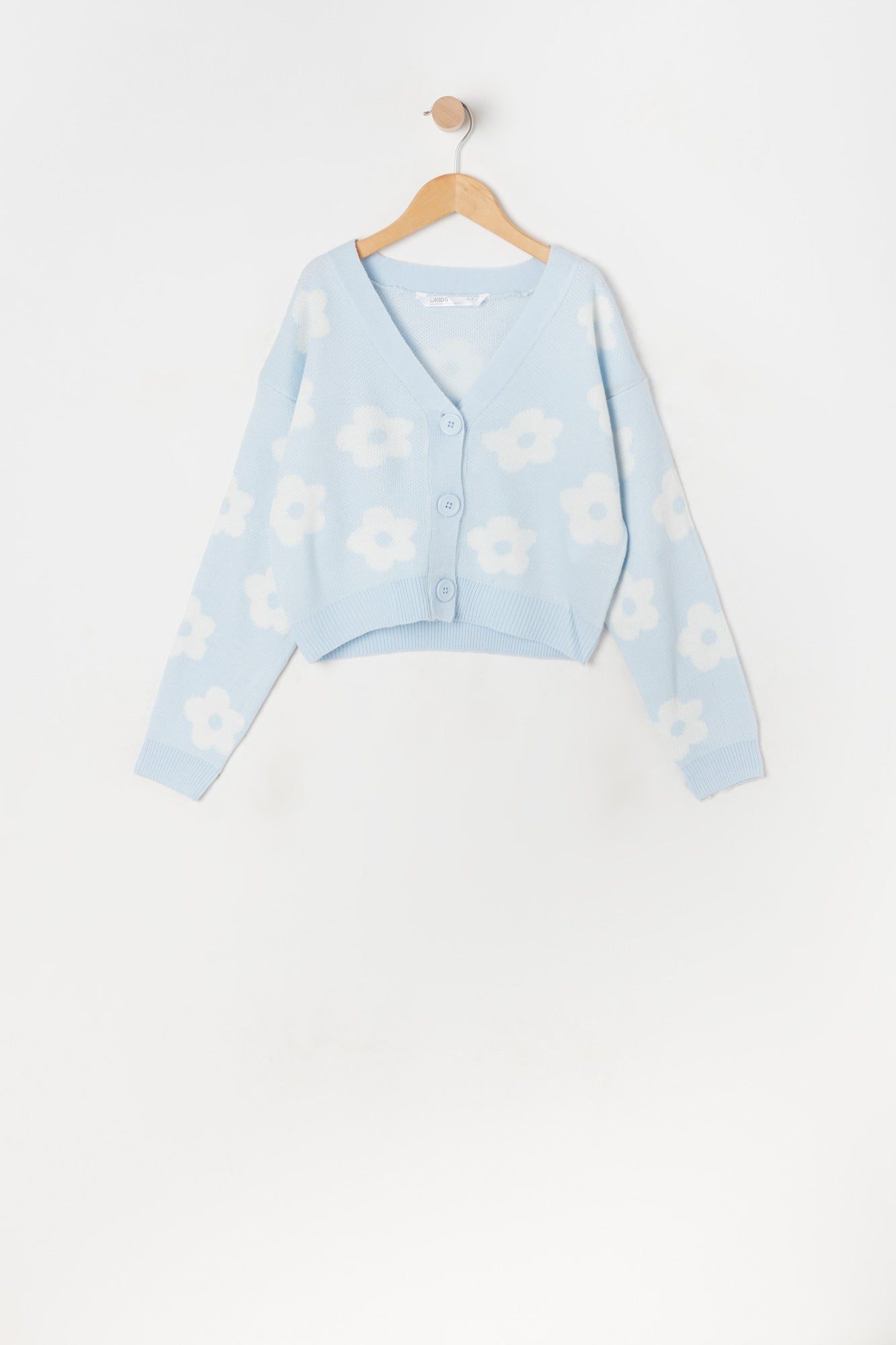 Cardigan boutonné en tricot jacquard avec imprimé Marguerite bleue pour fille sold by Urban Planet