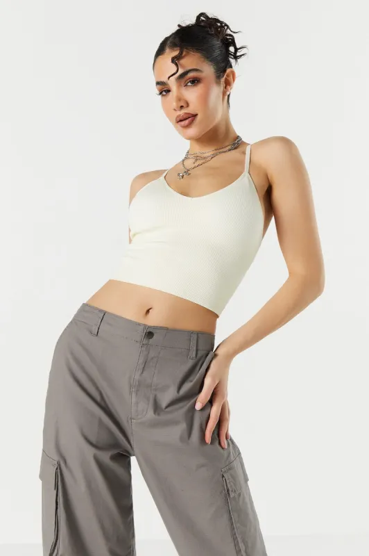 Bralette côtelée courte à encolure en V réglable sold by Urban Planet