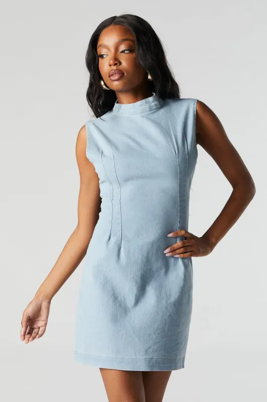 Light Wash Denim Mock Neck Dress made by Urban Planet