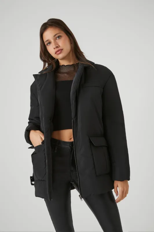 Belted Longline Puffer Jacket sold by Urban Planet