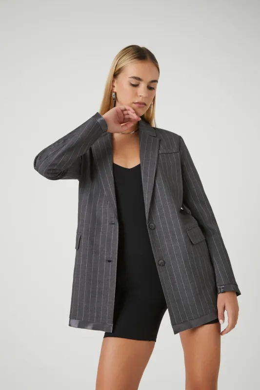 Pinstriped Satin-Trim Blazer sold by Urban Planet
