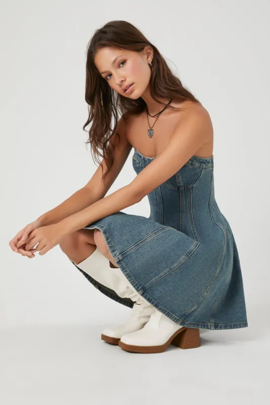 Denim Bustier Sweetheart Mini Dress sold by Urban Planet