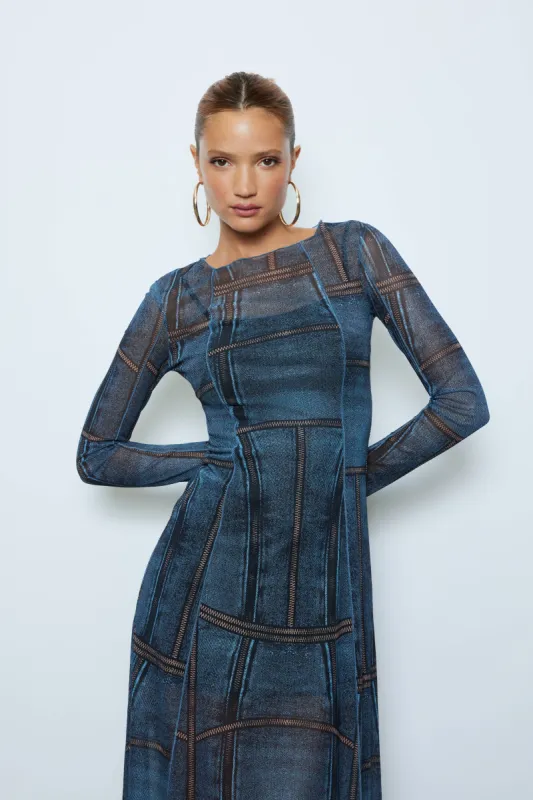 Abstract Geo Print Mesh Maxi Dress sold by Urban Planet