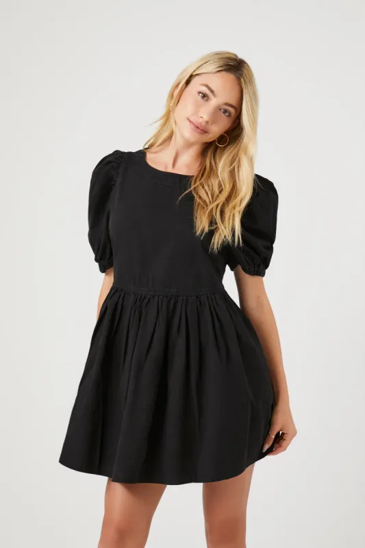 Denim Puff-Sleeve Mini Dress made by Urban Planet