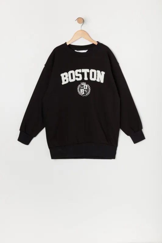 Girls Oversized Boston Sherpa Embroidered Sweatshirt sold by Urban Planet