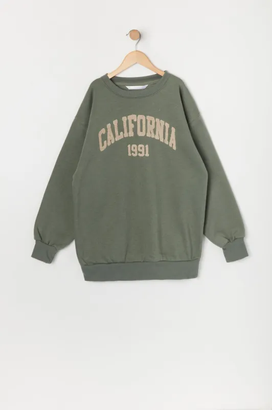 Girls Oversized California Sherpa Embroidered Sweatshirt sold by Urban Planet
