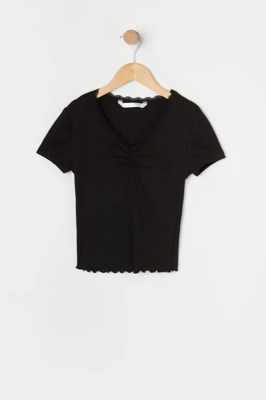 Girls Ribbed Cinched T-Shirt sold by Urban Planet