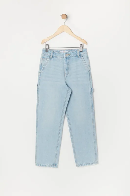 Girls Light Wash Denim Carpenter Jean sold by Urban Planet