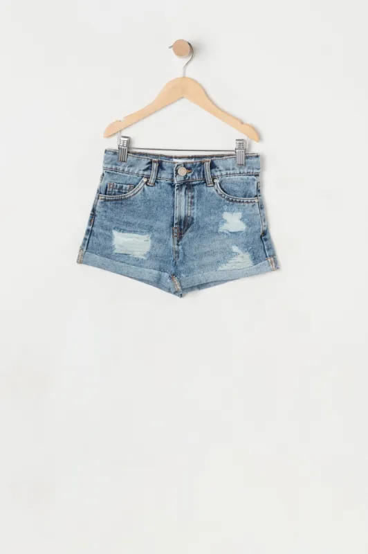 Girls Mom High-Rise Medium Wash Distressed Short made by Urban Planet