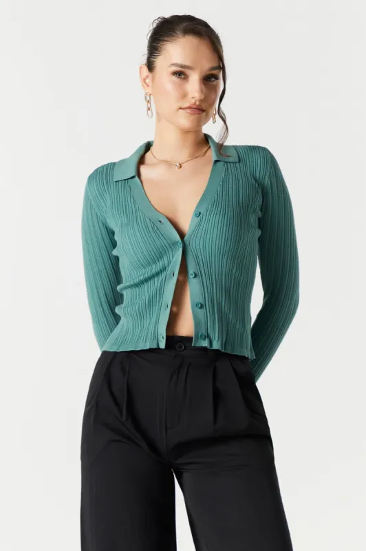 Ribbed Collared Button-Up Top sold by Urban Planet