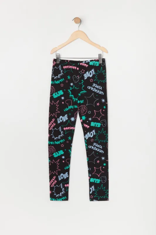 Girls Graffiti Print Fleece Legging sold by Urban Planet