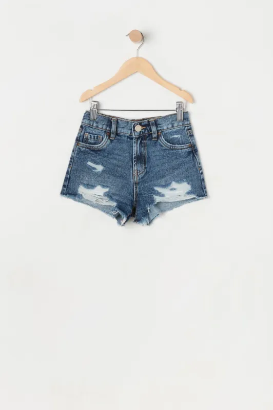 Girls Chelsea High-Rise Vintage Rip Dark Wash Short made by Urban Planet
