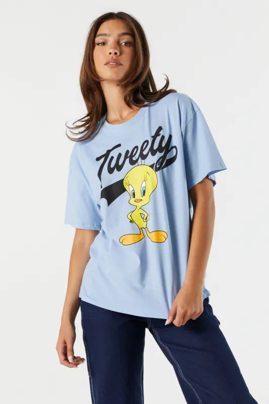Blue Tweety Bird Graphic Boyfriend T-Shirt sold by Urban Planet