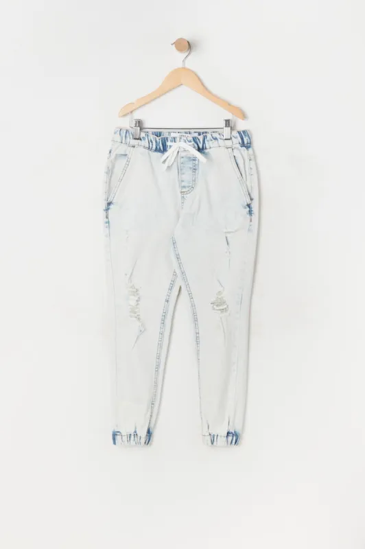 Boys Distressed Acid Wash Denim Jogger sold by Urban Planet