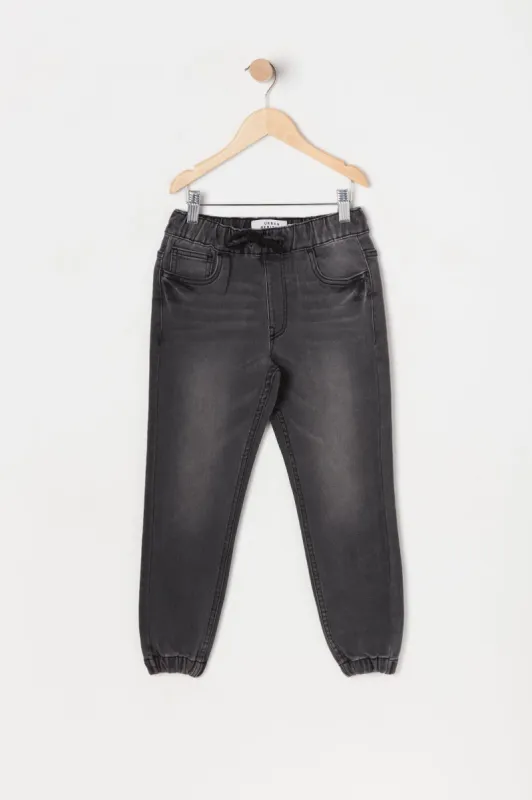 Boys Black Denim Knit Jogger sold by Urban Planet