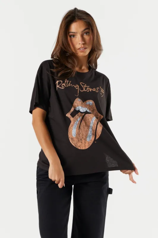 T-shirt de coupe garçonne à imprimé Rolling Stones sold by Urban Planet