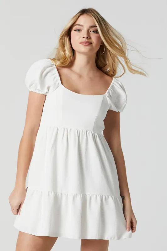 Puff Sleeve Tiered Mini Dress sold by Urban Planet