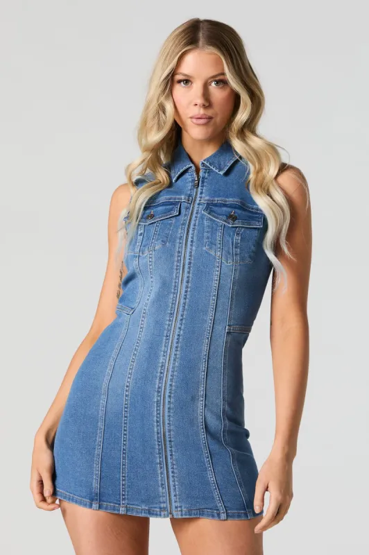 Denim Collared Zip-Up Mini Dress sold by Urban Planet