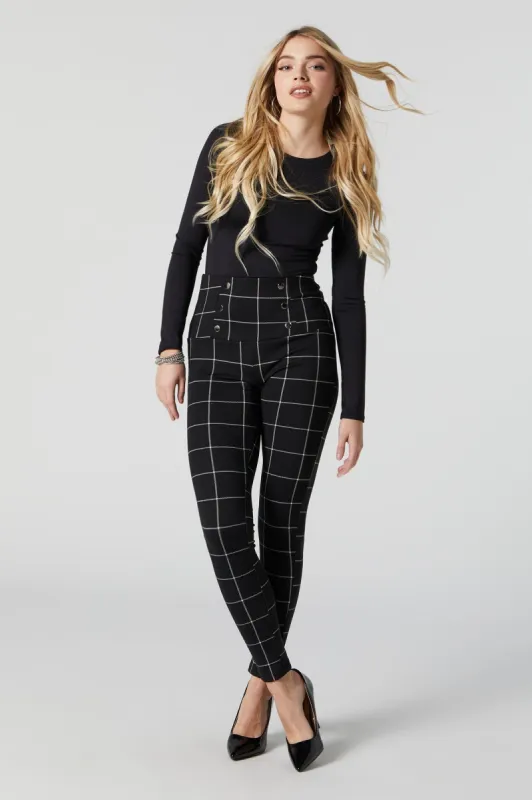 Plaid Print High Rise Buttoned Legging sold by Urban Planet