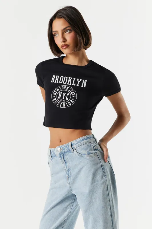 T-shirt ultracourt à imprimé Brooklyn made by Stitches