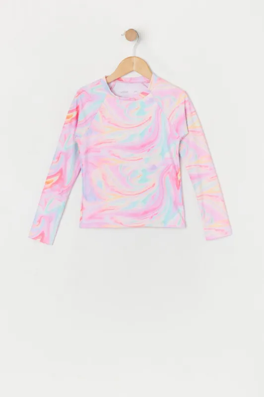 Girls Paint Swirl Print Rashguard with built-in cups sold by Urban Planet